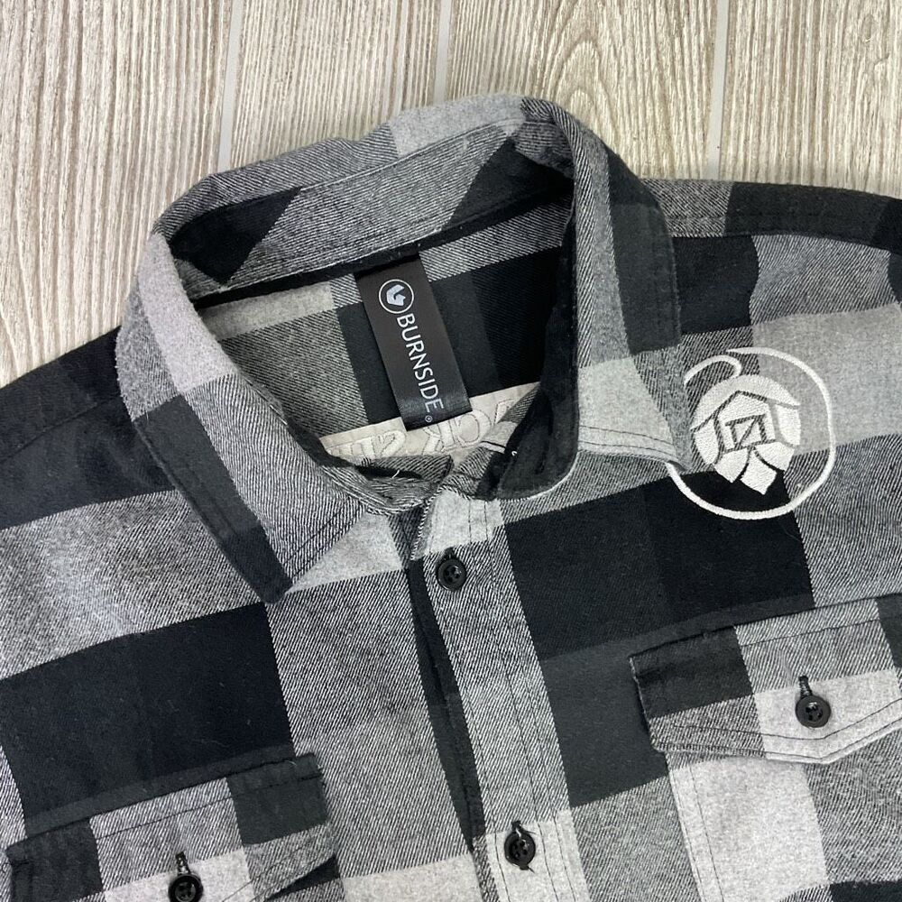 Burnside Men's Size Small Black Grey Heavy Flannel Button Down Shirt